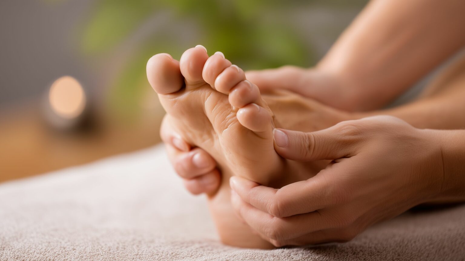 Macro realistic photo of foot massage focusing ajurveda