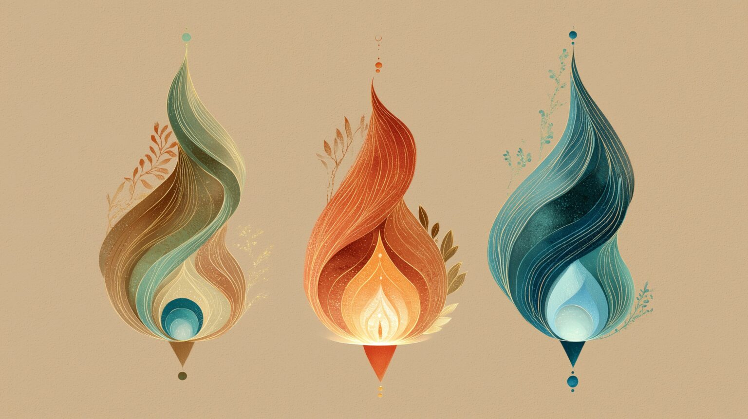 Symbolic artistic illustration of the three doshas ajurveda