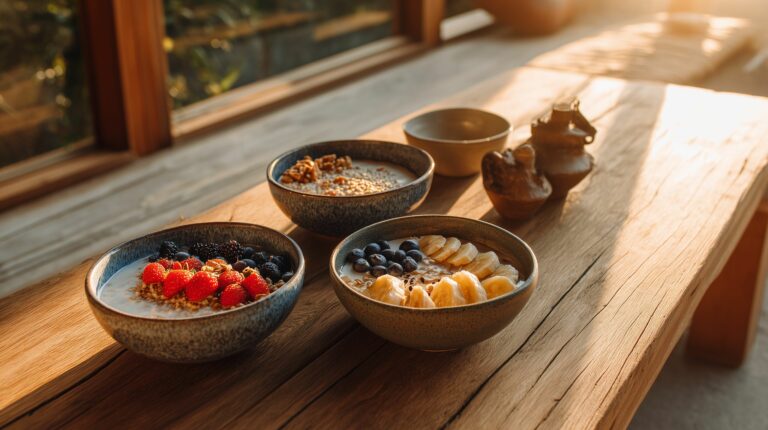 Ayurvedic breakfast scene at sunrise ajurveda