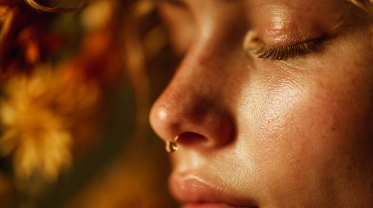 Beautiful woman with closed eyes gentle close up ajurveda