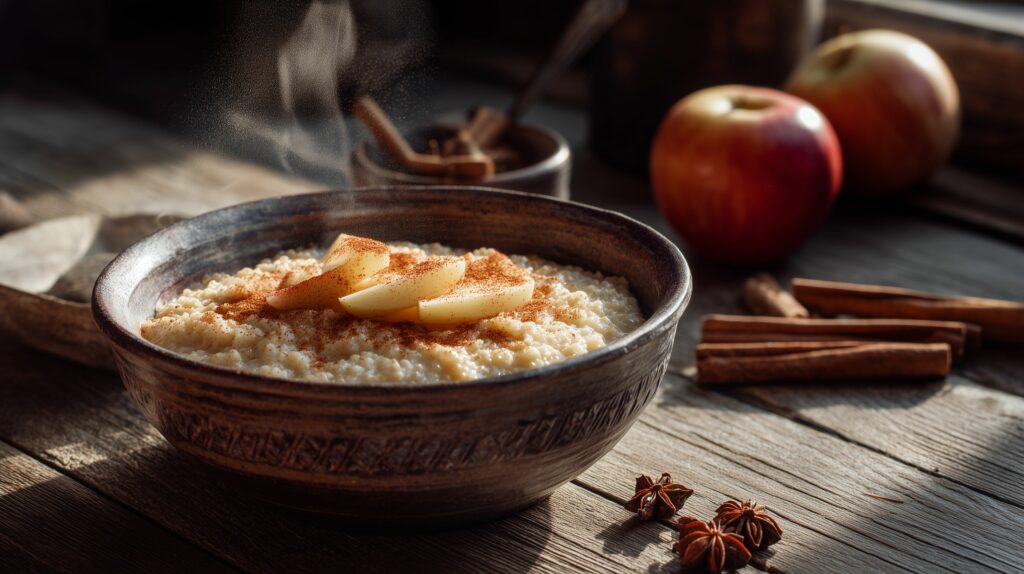 Warm millet porridge with apples and cinnamon ajurveda