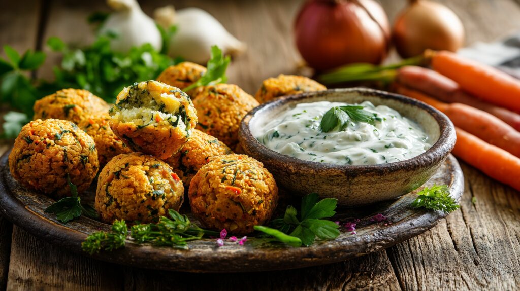 Baked falafel balls with fresh yogurt dip ajurveda cz