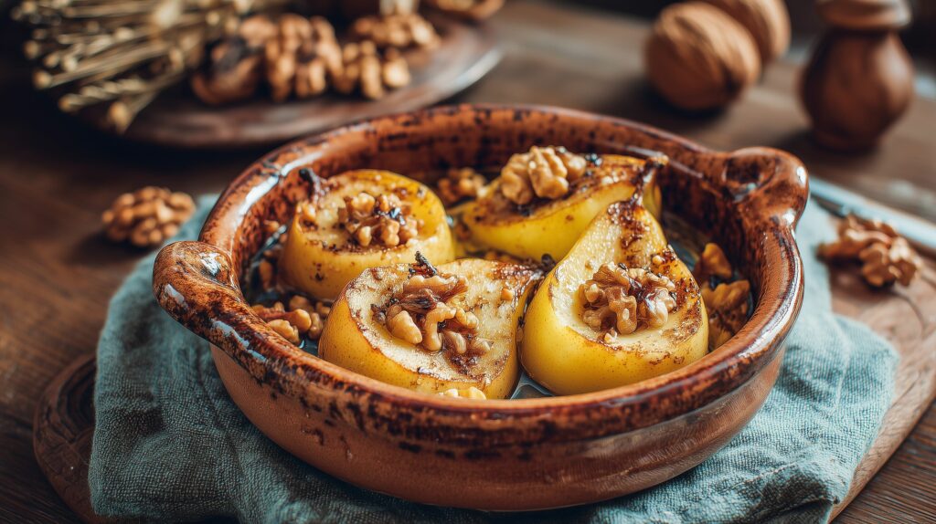 Baked pears with honey cinnamon and walnuts ajurveda cz