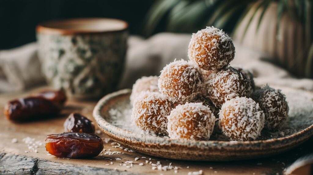 Date and coconut energy balls with cardamom rolled ajurveda cz