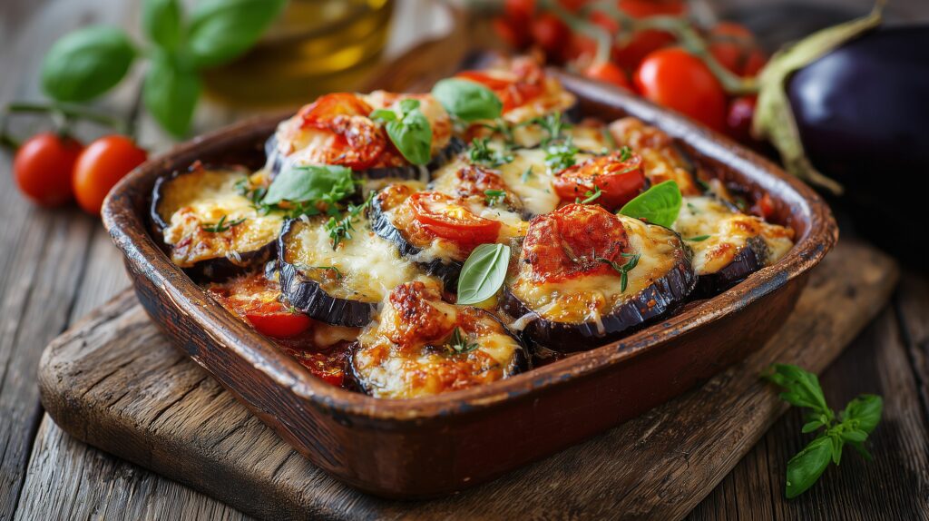 Gratinated eggplant with tomatoes and herbs ajurveda cz