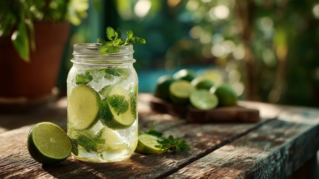 Lime water with fresh mint and honey ajurveda cz