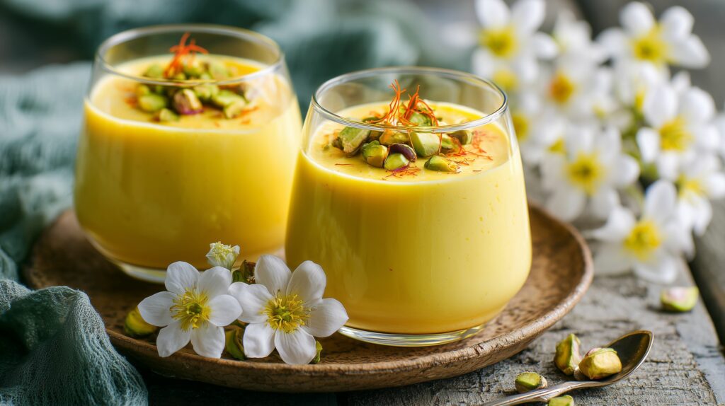 Mango cream dessert with coconut milk in glass cup ajurveda cz