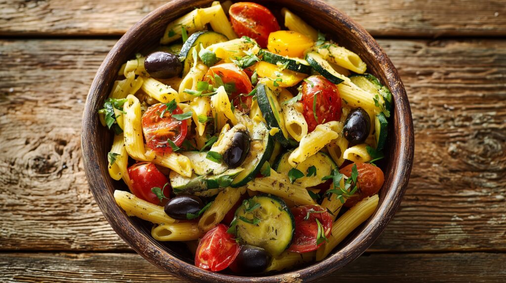 Pasta salad with zucchini cherry tomatoes ajurveda cz