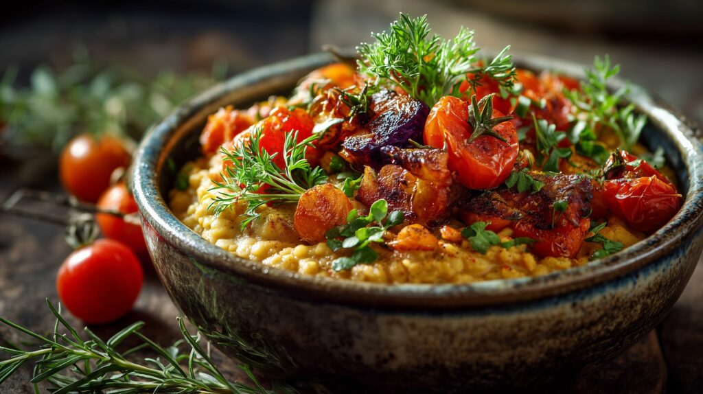 Red lentils with roasted vegetables and fresh herb ajurveda cz