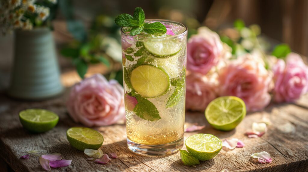 Refreshing drink with rose water lime and honey ajurveda cz