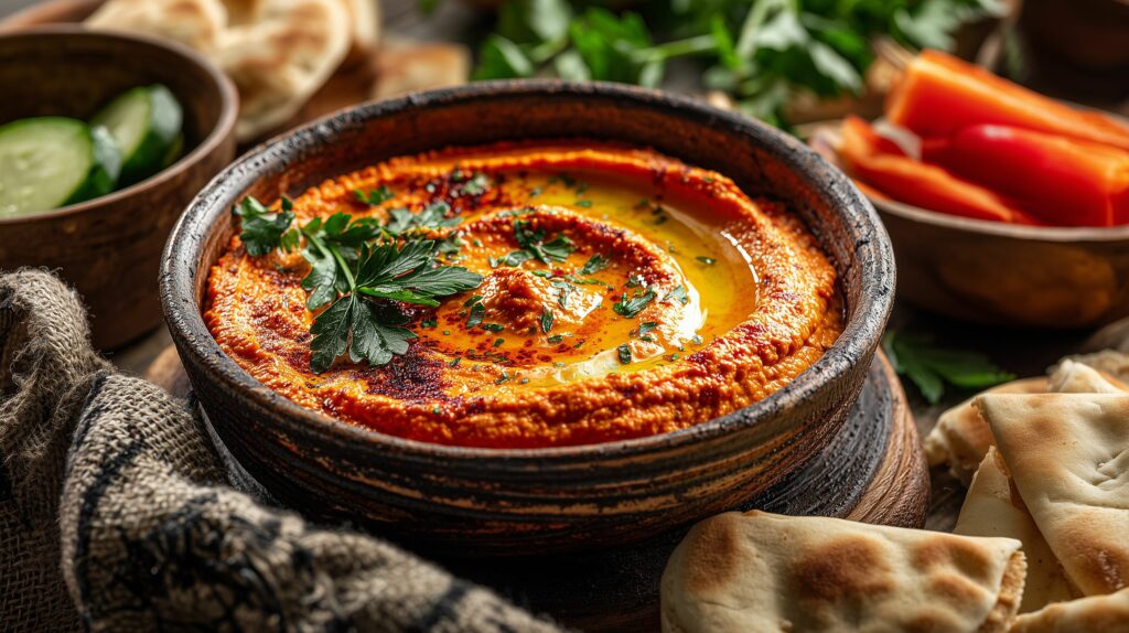 Roasted red pepper hummus served ajurveda cz