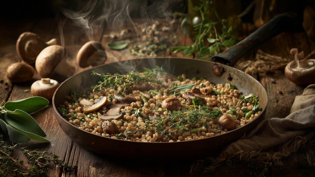 Creamy buckwheat kroupoto with mushrooms thyme ajurveda cz