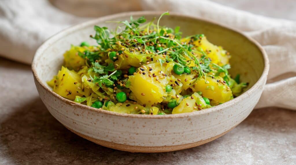 Indian cabbage sabzi with potatoes and green peas ajurveda cz