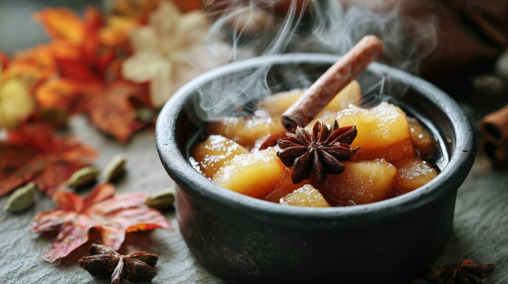 Warm apple compote in a small pot ajurveda cz
