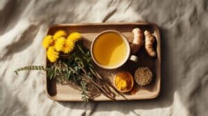 Ájurvédské byliny pro jarní podporu lymfy: kurkuma, triphala, zázvor a pampelišky